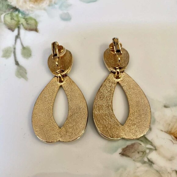 Vintage Black Enamel Crystal Rhinestone Clip On Earrings 80s Excellent Condition - Picture 5 of 5